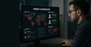 Cyber threat intelligence dashboard showing threat indicators, attacker profiles, and real-time security insights.