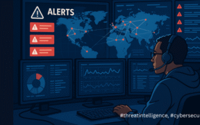 Cyber analyst monitoring threat intelligence dashboard.