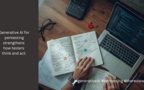 A cybersecurity researcher reviewing AI-generated pentesting commands and vulnerability results on a laptop, showing the practical advantages of Generative AI for pentesting.