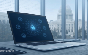 US government cybersecurity office illustration showing sensitive documents and generative AI use, highlighting risks of uploading confidential data to AI tools.