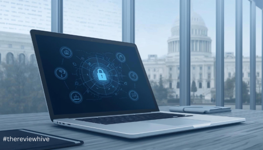 US government cybersecurity office illustration showing sensitive documents and generative AI use, highlighting risks of uploading confidential data to AI tools.