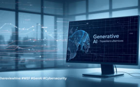 Illustration showing Generative AI systems handling data in a corporate environment, highlighting cybersecurity risks related to genAI.