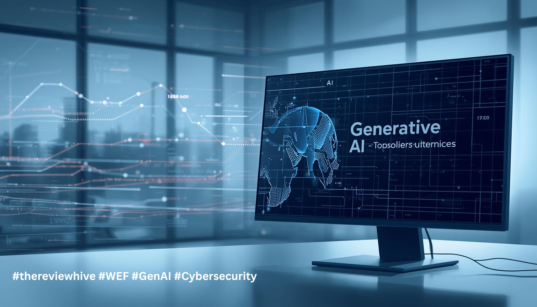 Illustration showing Generative AI systems handling data in a corporate environment, highlighting cybersecurity risks related to genAI.
