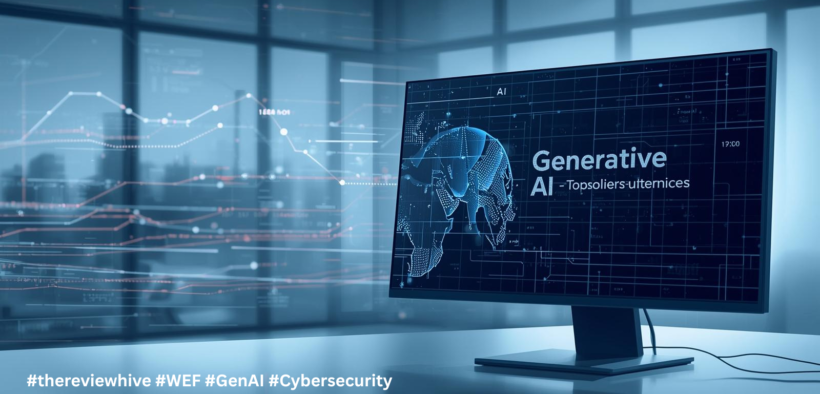 Illustration showing Generative AI systems handling data in a corporate environment, highlighting cybersecurity risks related to genAI.
