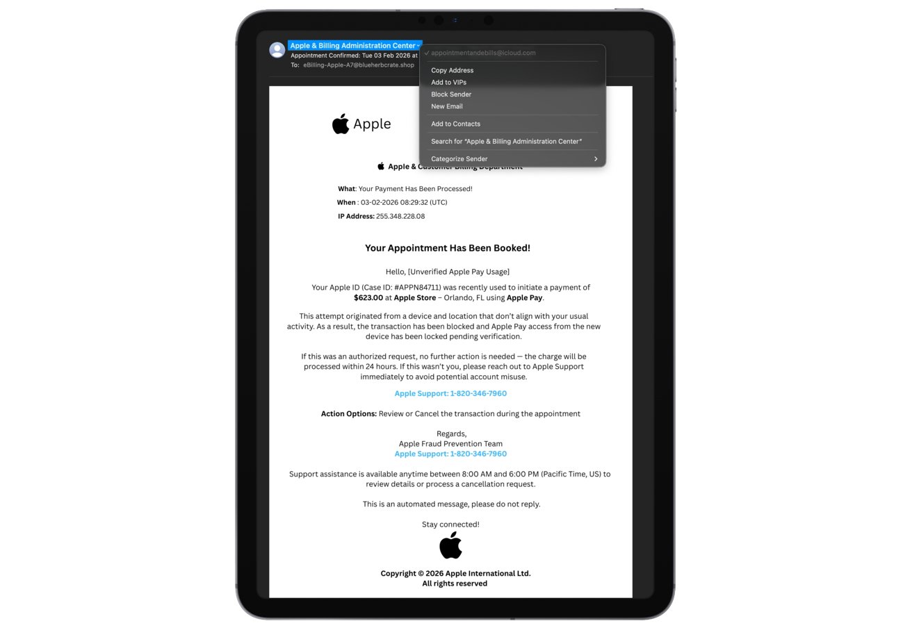 A phishing email that some Apple users have reported receiving