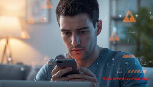 Editorial-style illustration showing a user reviewing a suspicious Apple Pay transaction alert on a smartphone, representing an Apple Pay phishing scam.