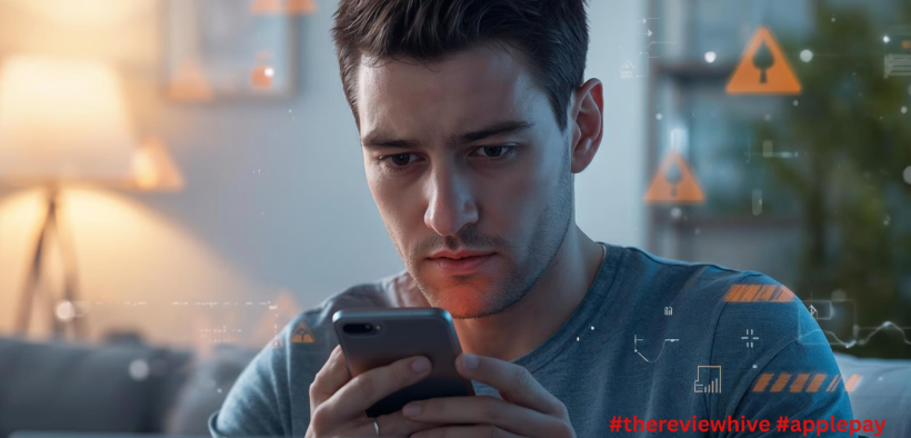 Editorial-style illustration showing a user reviewing a suspicious Apple Pay transaction alert on a smartphone, representing an Apple Pay phishing scam.