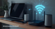 Home Wi-Fi router securely connecting multiple devices in a modern household network environment.