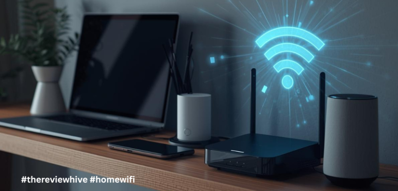 Home Wi-Fi router securely connecting multiple devices in a modern household network environment.