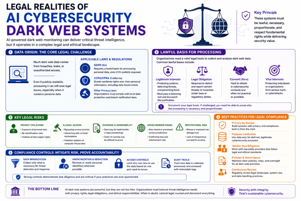 Legal realities of AI cybersecurity dark web systems
