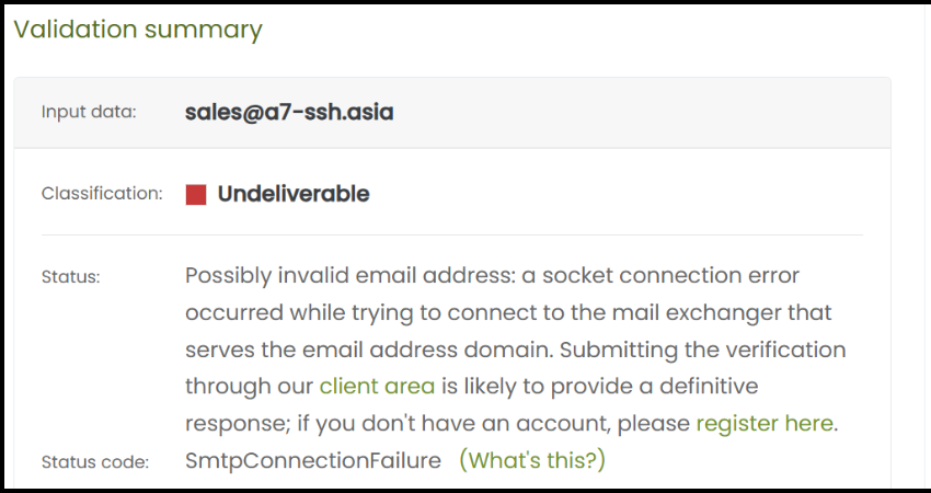 Email validation report