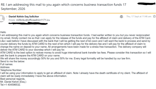 inheritance scam email